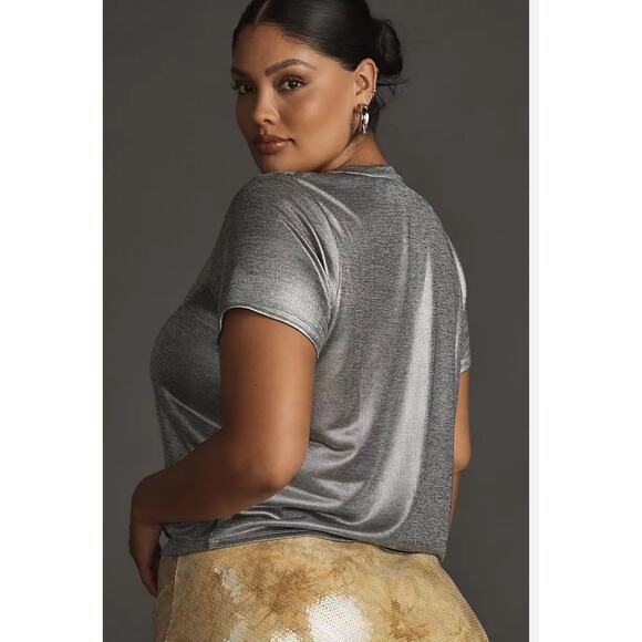 NWT Anthropologie Porridge Shine Glam Tee Metallic Graphic Top Women’s Medium - Picture 2 of 6